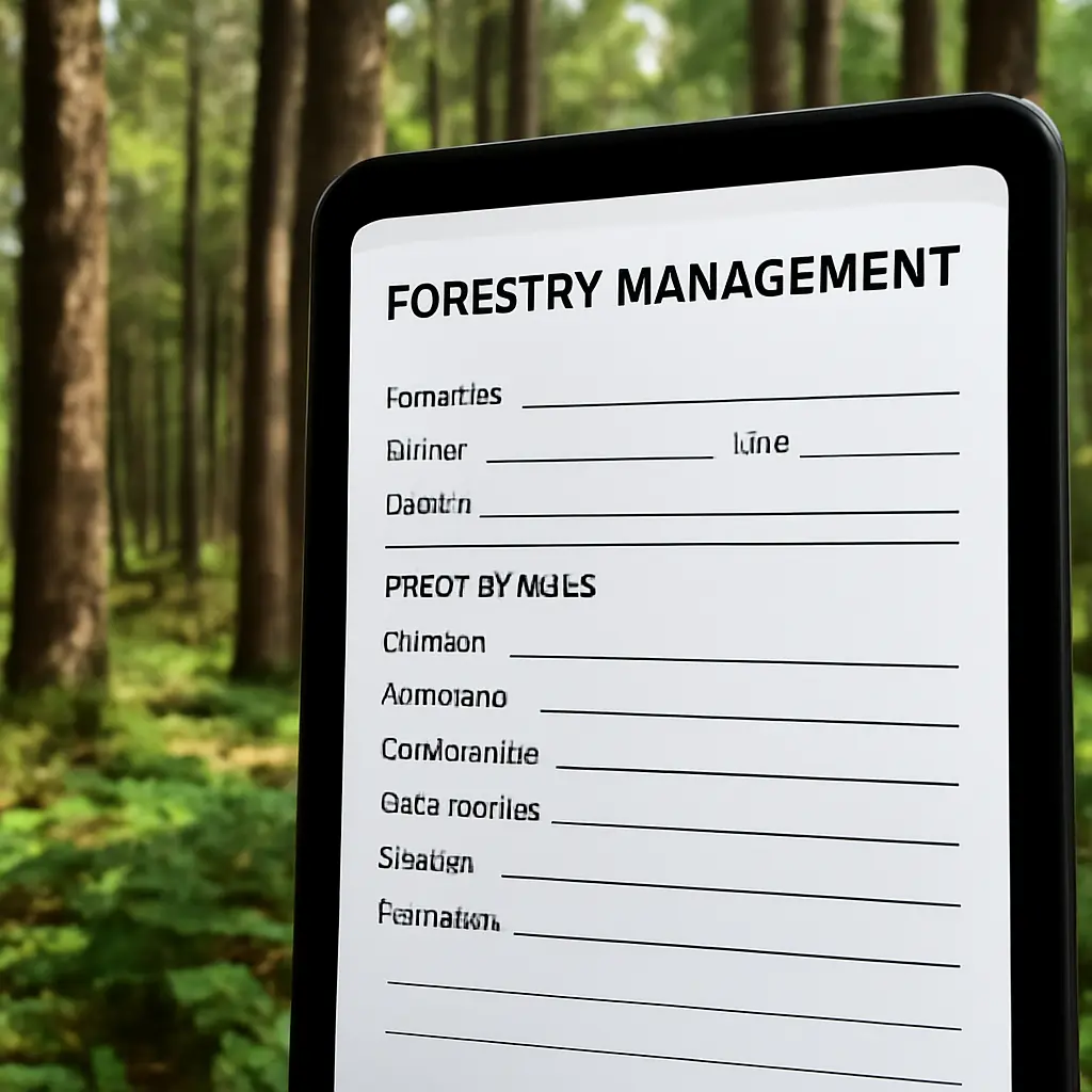 Tablet s otevřenou aplikací pro záznam práce v lese a formuláře pro inspekci