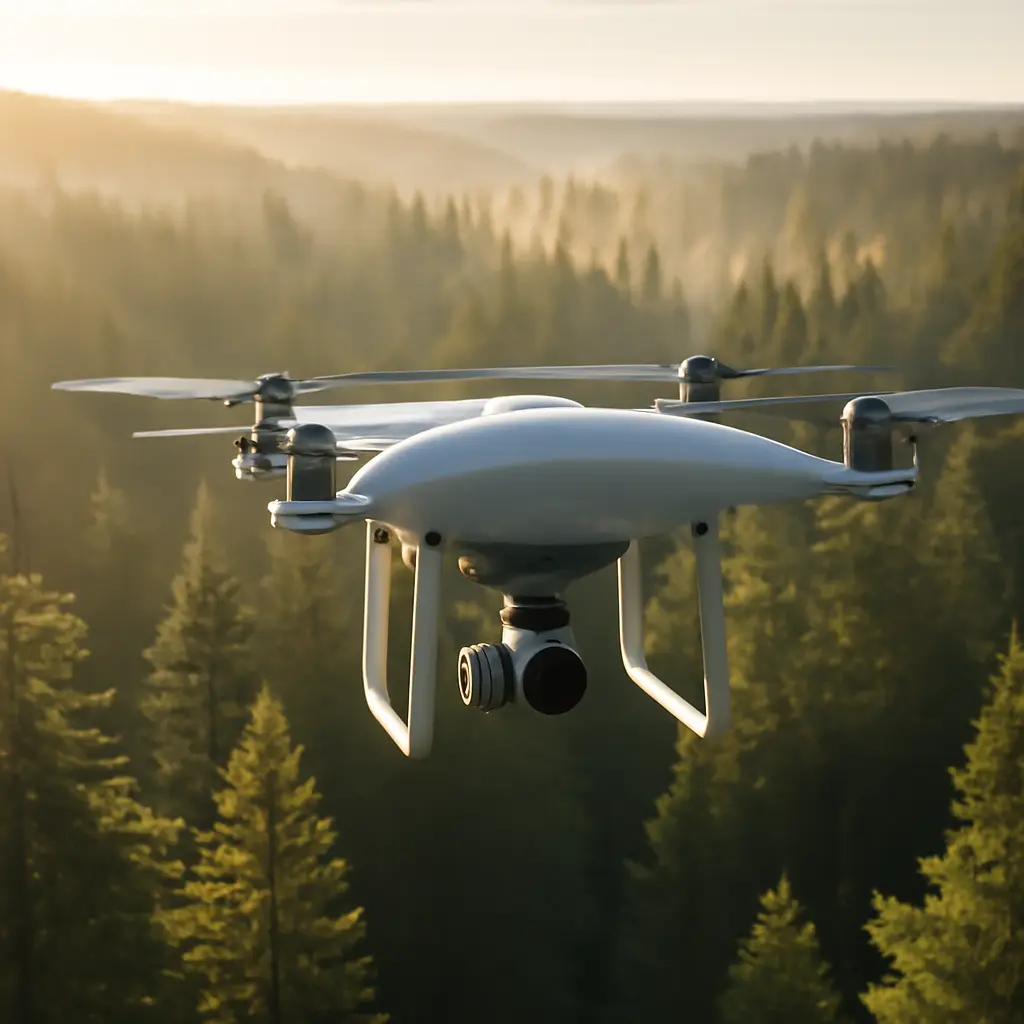 Dron nad lesem Dron snímkující lesní porost