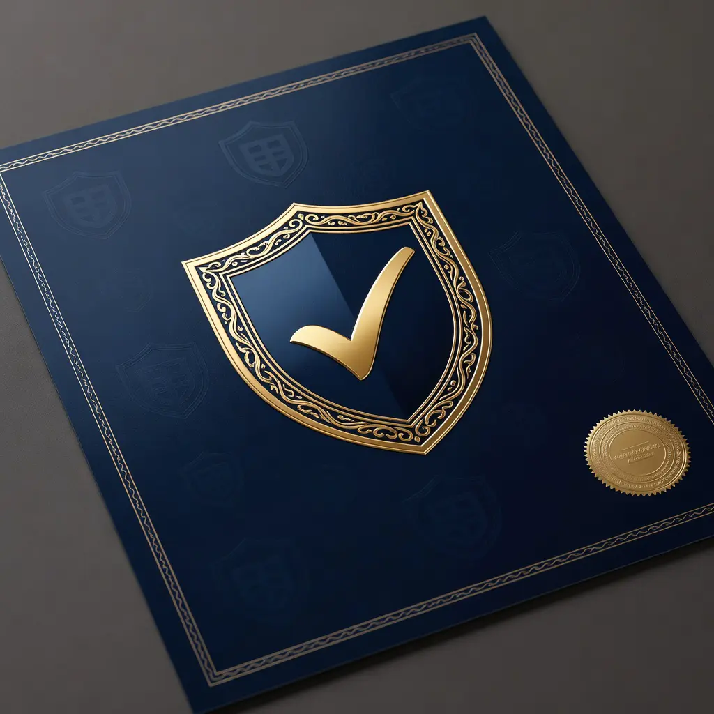 Symbolické znázornění licenčního certifikátu a regulatorního rámce pro provoz online kasina s bezpečnostními prvky