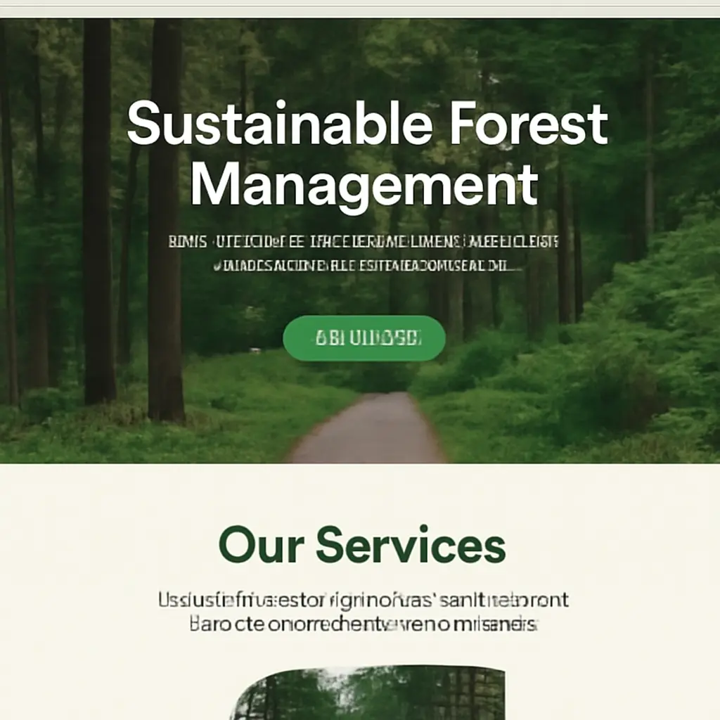 Ukázka návrhu domovské stránky pro lesní společnost, jasné sekce a CTA