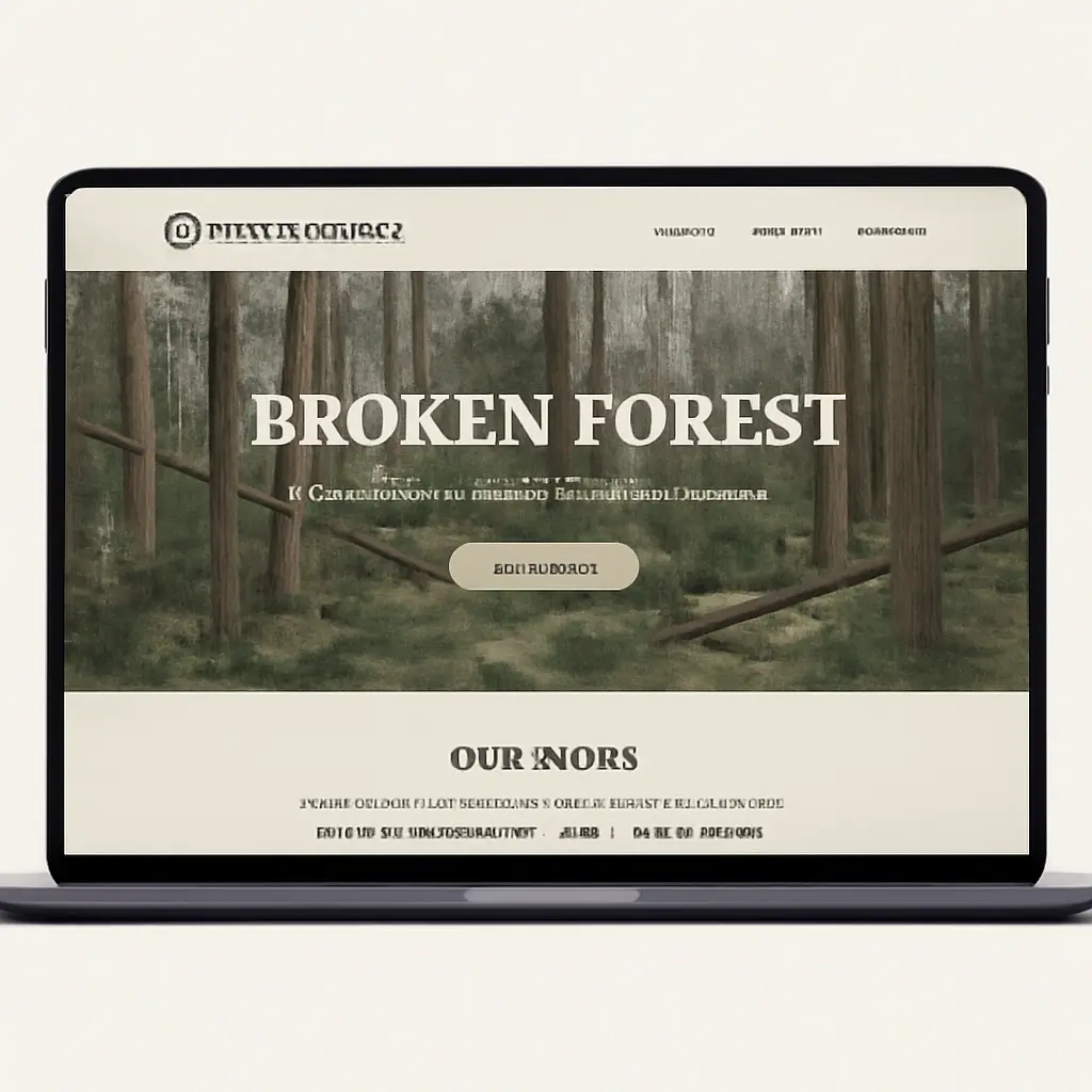 Ilustrace webu lesní společnosti s chybami v designu