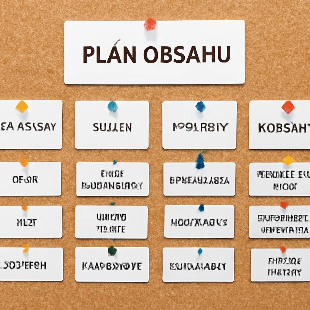 Grafická nástěnka s plánem obsahu pro web lesní společnosti