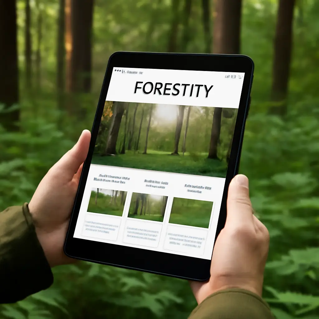 Strom a tablet ukazující web lesní společnosti