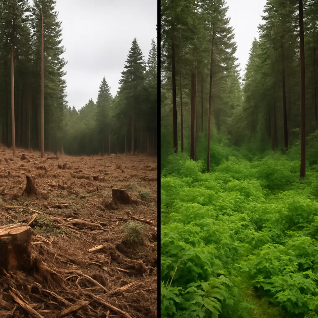 Vizualizace dopadu obnovy Před a po: obnova lesa vizualizace