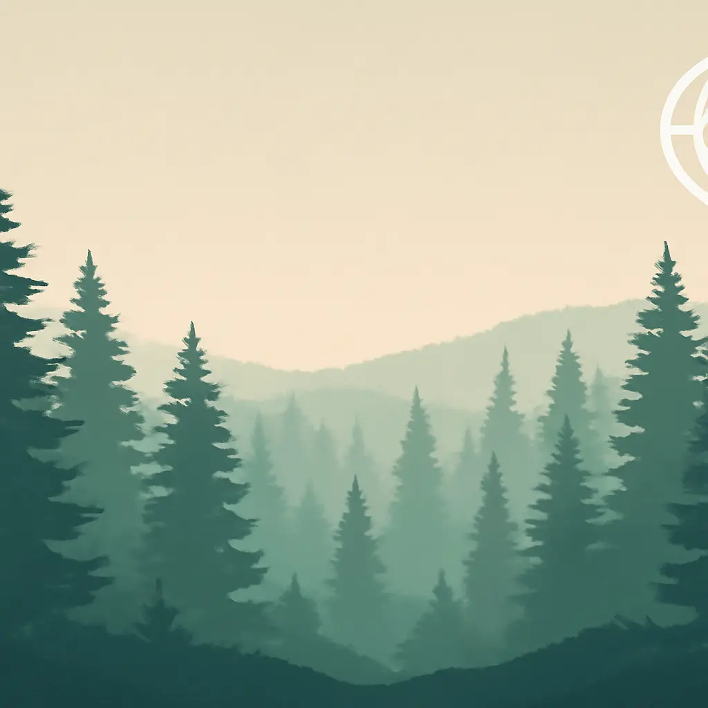 Ilustrace moderního webu lesní společnosti na pozadí lesa